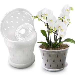 Pot d'orchidées de 6.7 pouces, Pots d'orchidées avec soucoupes à trous, jardinière de fleurs en plastique, pots de jardin d'extérieur, Pots de fleurs en plastique