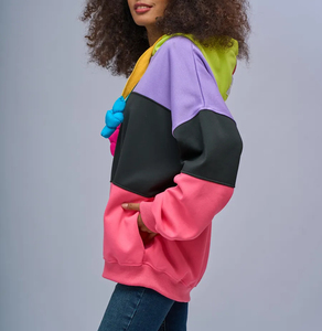 Vendita calda da <span class=keywords><strong>donna</strong></span> a doppio <span class=keywords><strong>cappuccio</strong></span> Color Block <span class=keywords><strong>con</strong></span> <span class=keywords><strong>cappuccio</strong></span> coulisse in stile retrò Neon Patchwork Streetwear Casual <span class=keywords><strong>felpa</strong></span> - Product Image 3