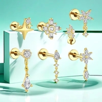Piercing Labret en Titane ASTM F136 G23 à Filetage Interne, Clou d'Oreille à Dos Plat, Bijou de Mode pour Femme, Vente en Gros ODM
