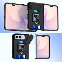 Coque de téléphone à clapet Orange Noir Rouge Bleu Vert avec double découpe pour caméra, fenêtre coulissante pour objectif, fente pour cartes, support anneau et protection antichoc renforcée