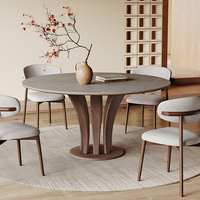 Wabi-Sabi Stil Steinplatte mit Drehplatte Esstisch Moderner Einfacher Eschenholz Runder Esstisch HJ0725