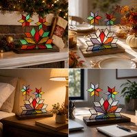 Ornement de table en verre teinté Art Déco fait main personnalisé, décoration de Noël avec base en bois, cadeau de fête pour la maison
