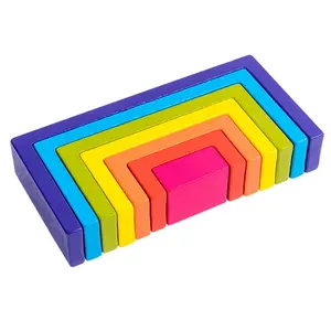 Bloques de construcción divertidos de arcoíris para niños, juego de bloques de construcción de madera de villanas, rompecabezas colorido Semicircular