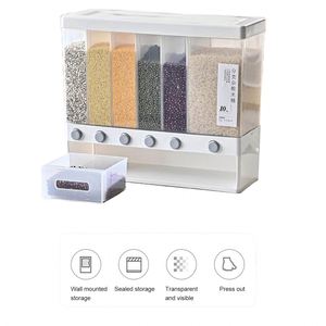 <b>Kitchen</b> <b>Storage</b> Organizer Cereal Dry Food Container Wall Mounted Grain <b>Storage</b> <b>Box</b> Rice Dispenser 6 Grids - Product Image 3