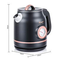 Bouilloire électrique RAF R.7209 1500W 1,5L avec base pivotante à 360°, ébullition rapide, arrêt automatique et indicateur de température pour la cuisine, le thé et le café