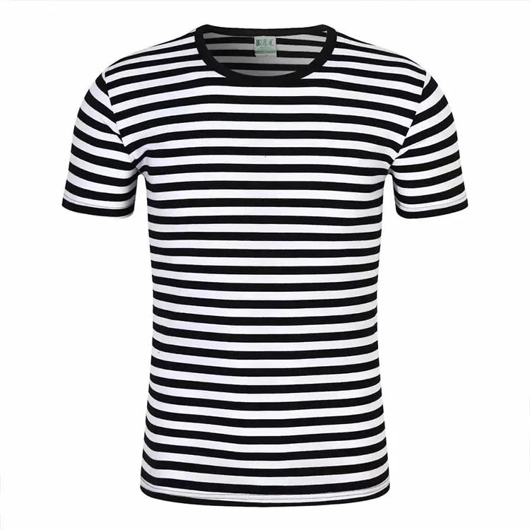 Yeni ürün toptan yaz rahat kısa kollu erkek yatay çizgili t-shirt özel çizgili tişört