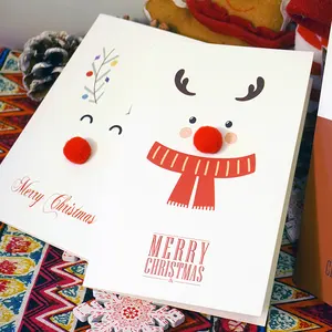 Custom Cute Printed Art Crafts Multi Color Paper Santa Offset Printing Snowflake Reindeer Lovely Christmas Greeting Cards