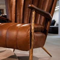 Fauteuil simple en cuir véritable de style vintage américain, forgé à la main, personnalisable, finition antique cirée à l'huile, sans assemblage