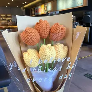 Kişiselleştirilmiş çiçek dokuma pamuk örme el yapımı gül laleler papatya çiçekler düğün doğum günü dekorasyon hediyeler anneler günü için