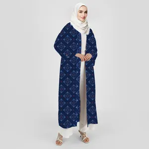 2023 Neue Frauen Abaya Dubai Puff ärmel Muslimisches Kleid Seidige Dubai Blumen robe Islamische Kleidung Strickjacke 2-teiliges Set