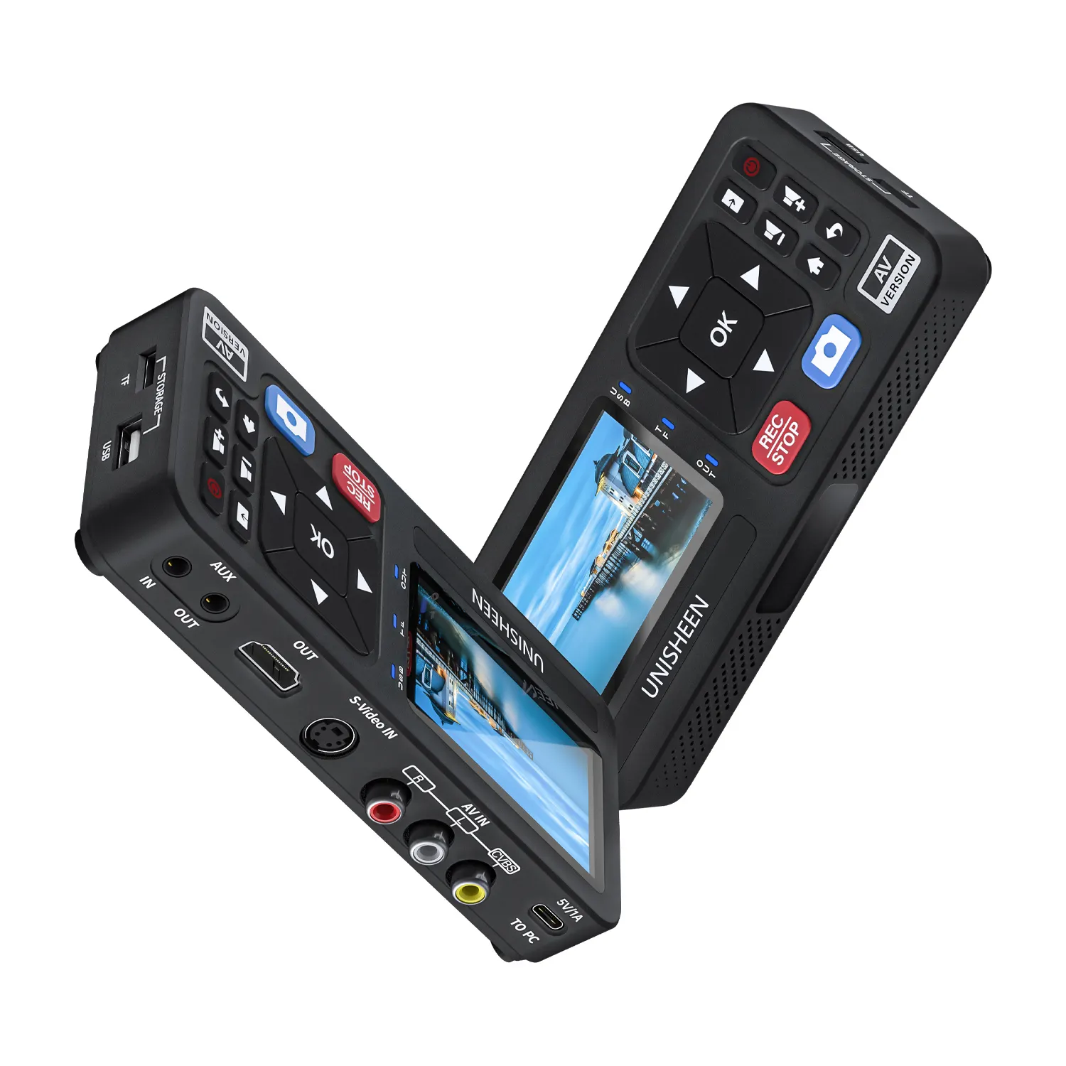 UNISHEEN Convertisseur audio vidéo MP4 portable avec télécommande Capture CVBS/S-Video Retro Gaming Hi8 Recorder