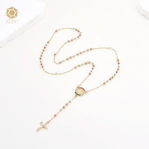 Elfico religioso gesù croce Catholic gioielli <span class=keywords><strong>rosario</strong></span> 14K <span class=keywords><strong>oro</strong></span> collana tricolore perline catena perlina accessori - Product Image 2