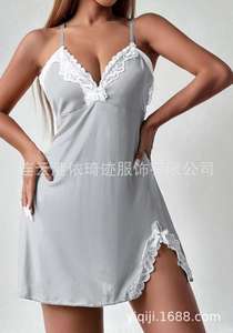 Costume Respirant <span class=keywords><strong>LingerieSexy</strong></span> Deep V Bow Side Split Slim-Fit Chemise de nuit pour l'été - Product Image 6