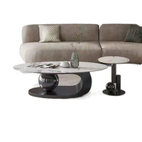Table Basse Ovale en Métal Style Nordique Moderne de Luxe, Design Simple avec Plateau en Pierre pour Petits Appartements, Article Tendance des Célébrités d'Internet