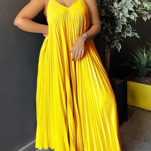 2024 verano nuevo estilo transfronterizo vestidos casuales de mujer moda Sexy Falda larga acampanada Correa pliegue vestido de estilo africano - Product Image 3