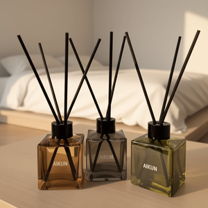 Aikun Luxury Home Fragrance <b>Reed</b> <b>Diffuser</b> Square Glass <b>Bottle</b> Custom scent Long Lasting Air Freshening Gift Set for Home Hotel - Product Image 1