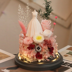 Cadeau de la Saint-Valentin, robe de mariée, fleur artificielle, rose sous cloche en verre, cadeau créatif pour petite amie, anniversaire - Product Image 3