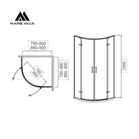 Mars Villa EN CE SGCC Enceinte de douche double coulissante légère en aluminium noir moderne, arquée, de type grange, pour baignoire, personnalisable, vente en gros