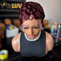 Vendor Wig Rambut Asli Pixie Cut, Wig Transparan hd Lace Front Tanpa Lem, Wig Pixie Cut Finger Wave, Rambut Vietnam Mentah