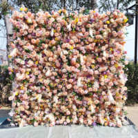 Mur de fleurs artificielles pour mariage, 8 pieds x 8 pieds, toile enroulable avec roses pour décoration de remise de diplôme