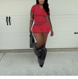 Logo personalizzato 2025 estate sudore da donna con cerniera per motociclista Set corto Top corto con cappuccio 2 pezzi Jogger due pezzi Set abbigliamento donna - Product Image 3