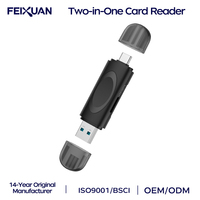 Lecteur de cartes, noir, 2-en-1 SD+TF, SD 3.0, modèle à branchement direct double port USB-A + Type-C, double carte double lecture