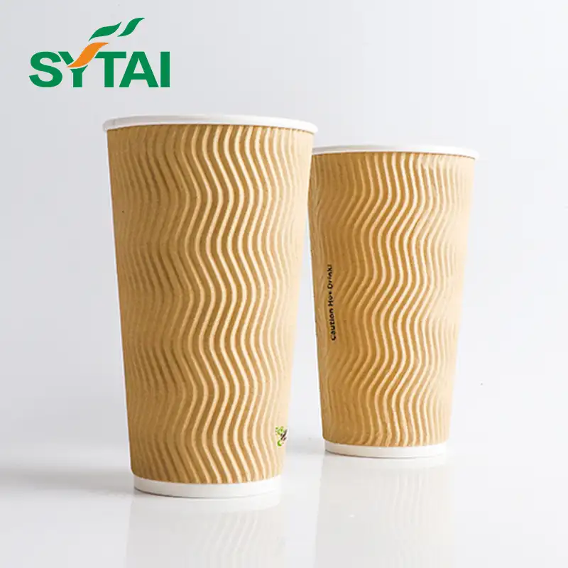 Disposable cheap custom printing manufacturer ripple wave coffee paper cups with lids