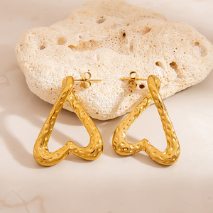 Boucles d'oreilles pendantes en forme de cœur, en acier inoxydable plaqué or 18 carats, pour femmes, bijoux de fête EH12075 - Product Image 4