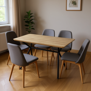 Homeera Dining <b>Table</b> <b>Wood</b> <b>Top</b> Metal Legs Rectangle 4 Seater Modern Minimalist Design Stable Home Furniture - Product Image 2