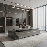 Bureau de direction en bois de luxe, fabrication originale OEM/ODM, avec éclairage LED et panneau MDF de qualité E0
