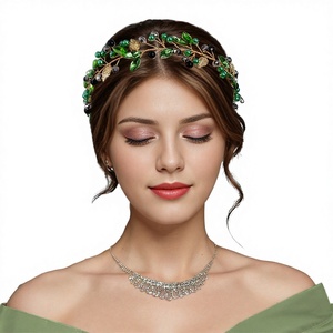 YouLaPan – serre-tête exquis en résine et strass vert, fait à la main, style féerique, accessoires pour cheveux pour mariages, anniversaires, banquets - Product Image 3