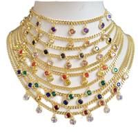 Collier ras du cou superposé NZ1331 Yoya plaqué or 18 carats avec breloques bohèmes en zircon et chaîne à maillons circulaires pour femme - Anniversaire