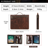 Porte-documents rétro en cuir huilé tanné végétal, sacoche portable pour ordinateur portable 13,3 pouces, mallette plate pour affaires, travail, bureau et voyage