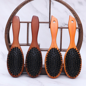 Peine de Madera de Loto con Cojín de Pelo de Jabalí Marrón, Peine de Madera para Peinar, Peine de Moda para el Hogar, Peine para Desenredar Nudos - Product Image 1