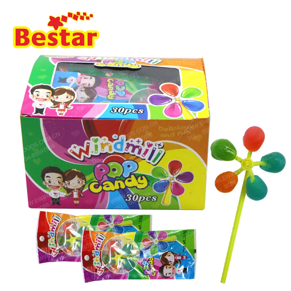 Colorful Fruit Flavors Drop Shaped Windmill Lollipop Candy