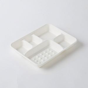 Boîte alimentaire jetable et compostable en bagasse de canne à sucre biodégradable, blanche, avec plateau moulé à 4/5/6 compartiments, vaisselle à emporter - Product Image 3