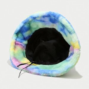 Autumn Winter Furry Tie Dyed Bucket <b>Hat</b> Fashion Colorful Women Thickened Warm Wide Brim Bucket <b>Hat</b> - Product Image 4