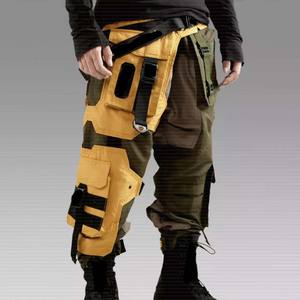 남성용 노란색 스트리트 힙합 스타일 배기형 헤비 듀티 카고 팬츠 다수의 포켓 스트랩 팬츠 - Product Image 2
