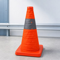 Cône de signalisation rétractable et pliable avec bandes réfléchissantes, tissu Oxford imperméable et base en PP pour la sécurité des travaux routiers et des parkings