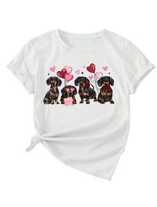 T-shirt da donna a maniche corte per San Valentino, con stampa Bassotto, girocollo, casual, primavera estate, in jersey di cotone, top alla moda - Product Image 1