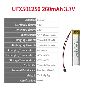 Pin Bút Ghi Âm Bán Sỉ Của Nhà Máy Tế Bào Li-ion Trung Quốc Pin Lipo UFX 501250 260MAh <span class=keywords><strong>3.7V</strong></span> - Product Image 2