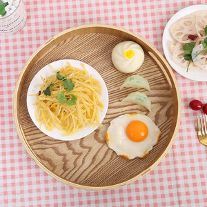 Plateau rond en bois de frêne de style japonais avec poignées, plateau de service pour thé, collations, pain, fruits secs, design simple - Product Image 1