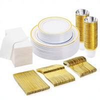 Ensemble de vaisselle jetable pour fête de remise de diplôme, 175 pièces, or classique, comprenant 50 assiettes en plastique, 25 ensembles de couverts, 25 gobelets, 25 serviettes