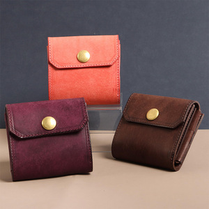 Japanese Retro Style Genuine Leather Tri Fold <b>Wallet</b> Dark <b>Brown</b> Unisex Coin Purse Everyday Use - Product Image 3