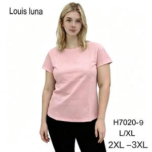 Maglietta Estiva da Donna HDJ, Collo Tondo, Manica Corta, Casual in Cotone Traspirante H7020-9, Taglie Grandi, Rosa - Product Image 1