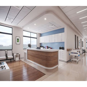 Fondo con acabado blanco encantador, diseño de iluminación, mármol artificial, fotos, mostrador, recepción - Product Image 6