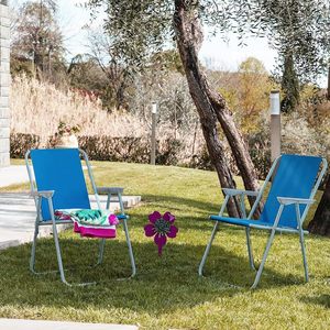 Sedia da Spiaggia Pieghevole con Telaio in Metallo e Tessuto Oxford Blu con Braccioli per Uso Esterno - Product Image 6