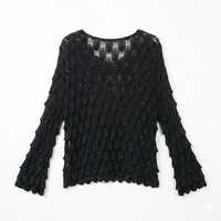 Pull-over en tricot ajouré à col en V pour femme, sexy, avec pétales 3D au crochet, élégant, ample, style bohème, vente en gros