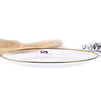 Assiette de présentation ronde en verre transparent avec bord doré pour mariage, hôtel, service de fruits et de steaks – Vente en gros