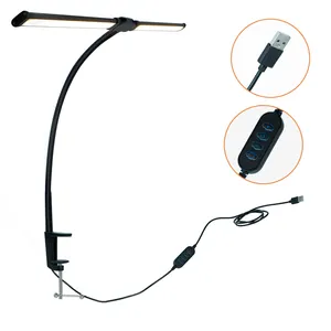 Student Flexible Gooseneck Black Metal Desk Lamp Clip-on Led Desk Lamp With Long Arm Lamp For Home Office Precision Worktable